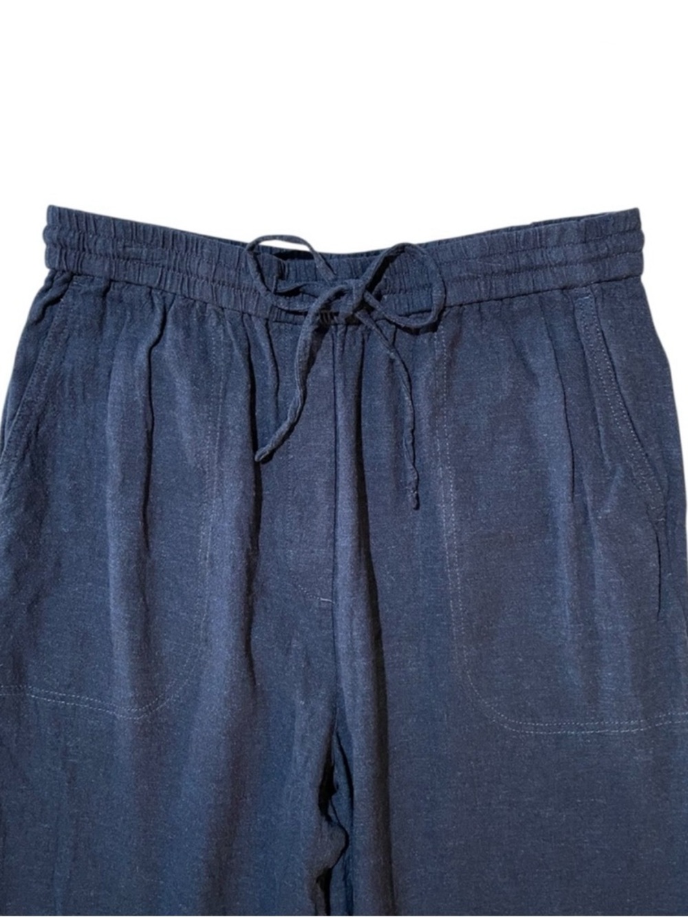 BANANA REPUBLIC High Rise Linen Blend Pull On Navy Blue Pant Medium - Picture 3 of 10